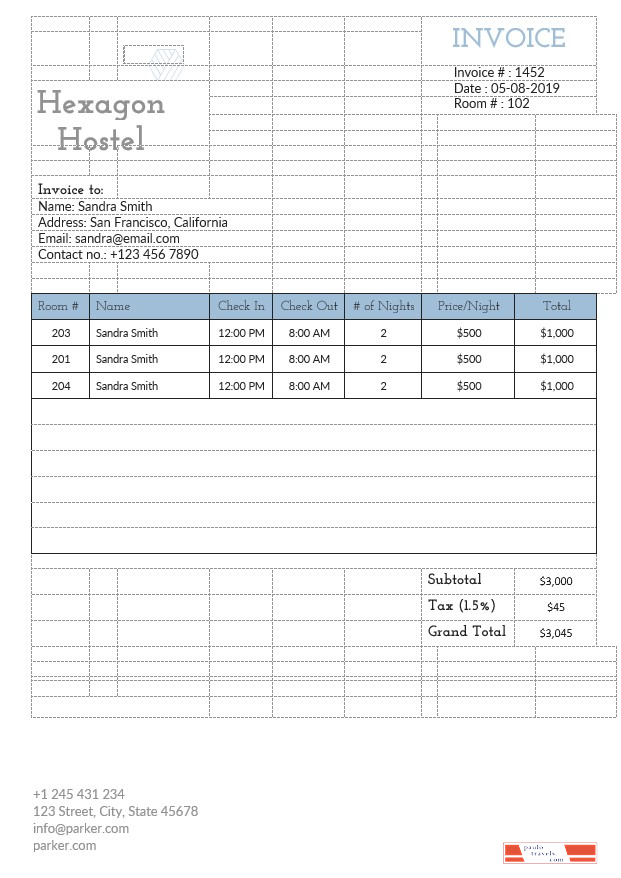 Hostel Invoice Template PSD template